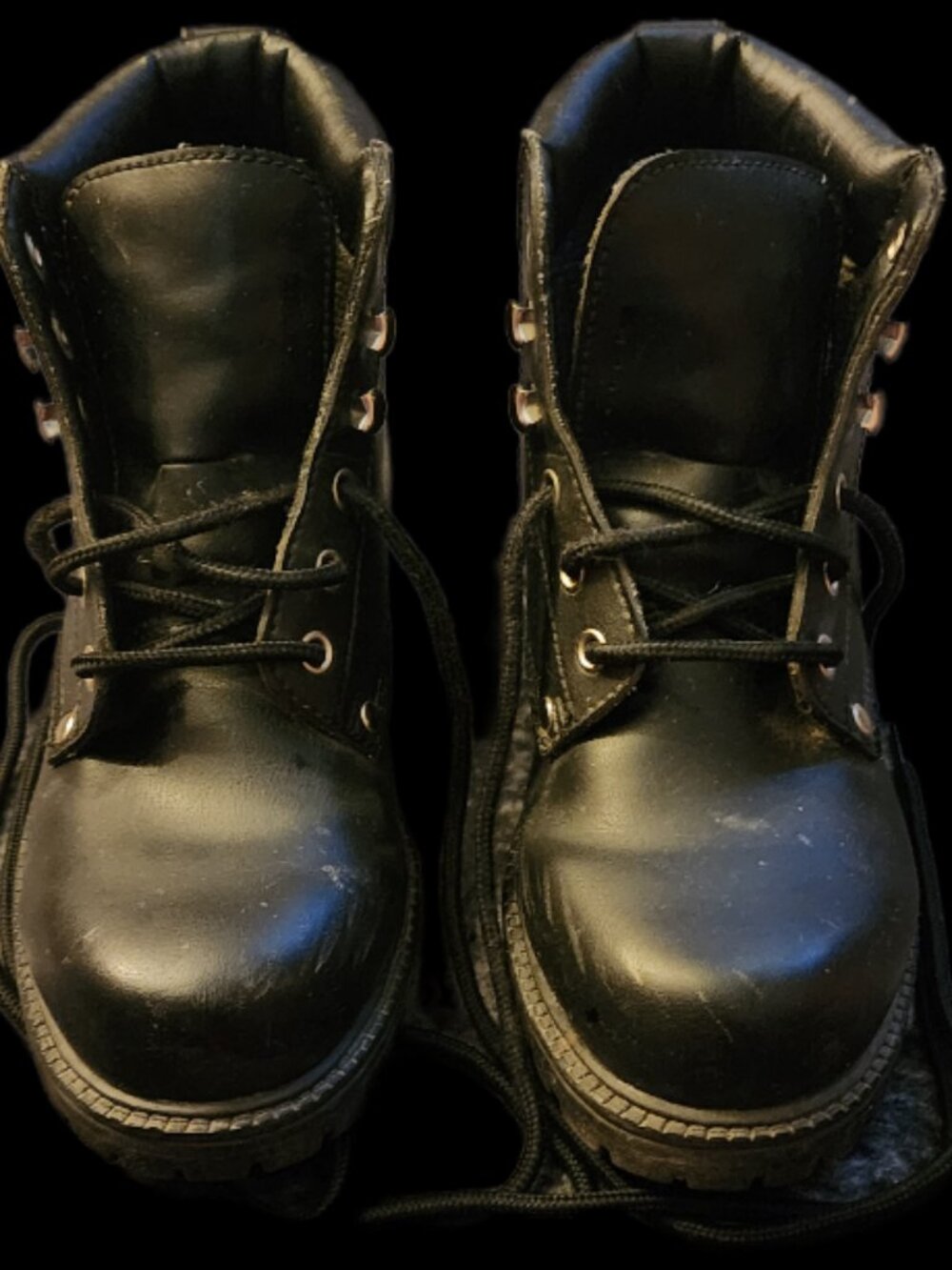 Vintage Rugged Outdoor Black Faux Leather Lace Up Ankle Work Boots